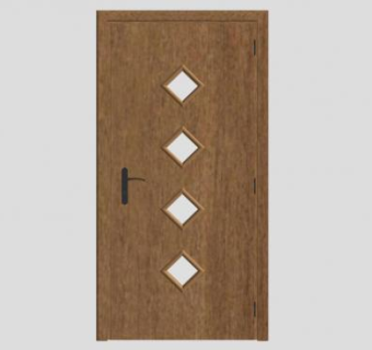 木质菱形玻璃单开门SU模型下载_sketchup草图大师SKP模型