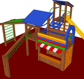 木质儿童游乐设施滑梯一角SU模型下载_sketchup草图大师SKP模型