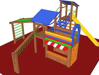 木质儿童游乐设施滑梯一角SU模型下载_sketchup草图大师SKP模型