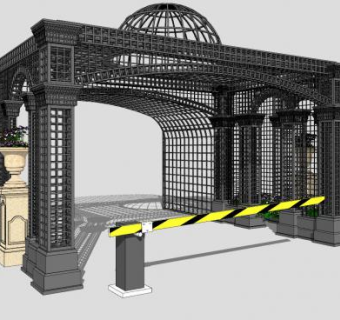 欧式铁艺入口大门道闸设计SU模型下载_sketchup草图大师SKP模型