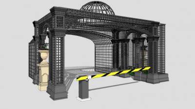 欧式铁艺入口大门道闸设计SU模型下载_sketchup草图大师SKP模型