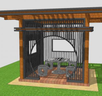中式廊架亭子休闲庭院景观小品SU模型下载_sketchup草图大师SKP模型