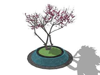 梅花树下的水景SU模型下载_sketchup草图大师SKP模型