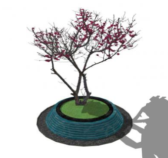 梅花树下的水景SU模型下载_sketchup草图大师SKP模型