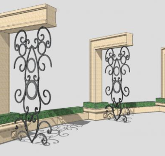 欧式带座的廊架SU模型下载_sketchup草图大师SKP模型
