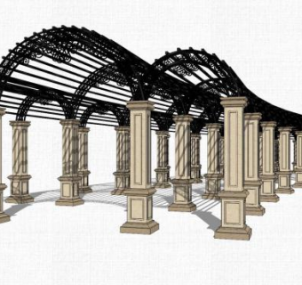 欧式带柱子的廊架SU模型下载_sketchup草图大师SKP模型
