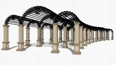 欧式带柱子的廊架SU模型下载_sketchup草图大师SKP模型