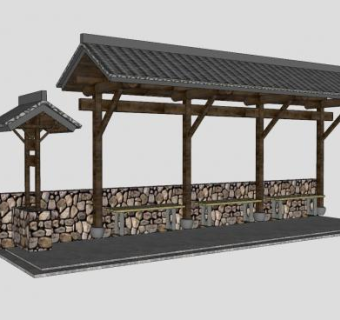 农村乡村廊道SU模型下载_sketchup草图大师SKP模型