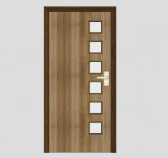 木质方格玻璃单开门SU模型下载_sketchup草图大师SKP模型