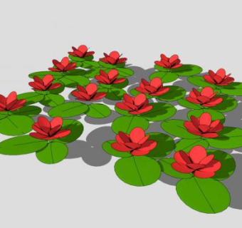 单瓣红莲莲叶SU模型下载_sketchup草图大师SKP模型