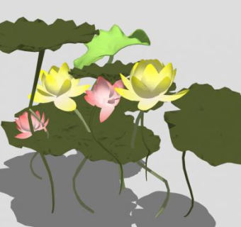 粉色黄色双色莲花荷花SU模型下载_sketchup草图大师SKP模型