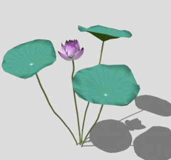 单瓣粉莲荷花荷叶SU模型下载_sketchup草图大师SKP模型