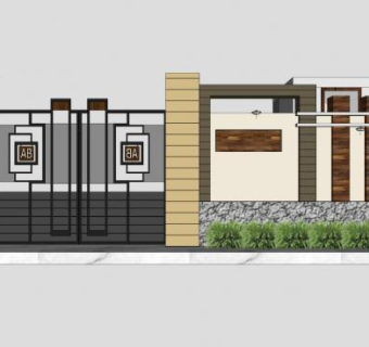 现代住宅围墙别墅门SU模型下载_sketchup草图大师SKP模型
