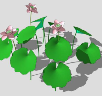 单瓣粉莲荷花SU模型下载_sketchup草图大师SKP模型