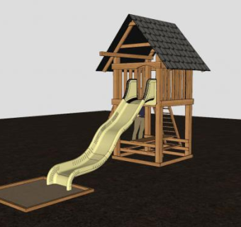 木制滑梯儿童游乐设施和沙堆SU模型下载_sketchup草图大师SKP模型