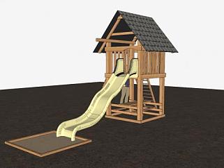 木制滑梯儿童游乐设施和沙堆SU模型下载_sketchup草图大师SKP模型