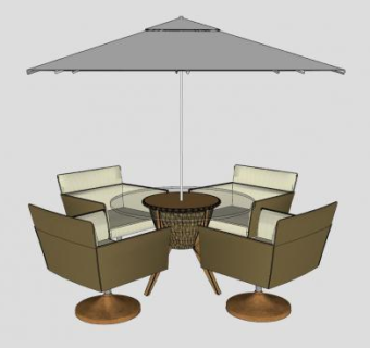 户外休闲座椅和遮阳伞SU模型下载_sketchup草图大师SKP模型