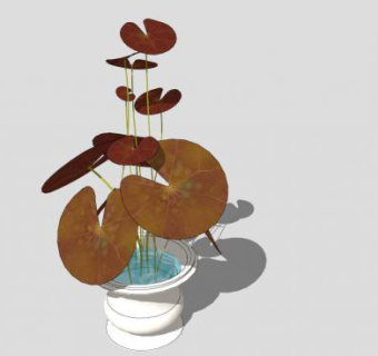 盆栽莲叶枯叶SU模型下载_sketchup草图大师SKP模型