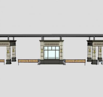 欧式小区入口大门带门卫亭SU模型下载_sketchup草图大师SKP模型
