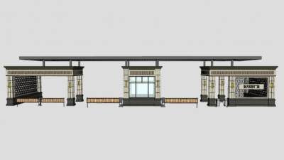 欧式小区入口大门带门卫亭SU模型下载_sketchup草图大师SKP模型