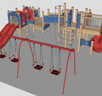 滑梯秋千儿童游乐设施SU模型下载_sketchup草图大师SKP模型