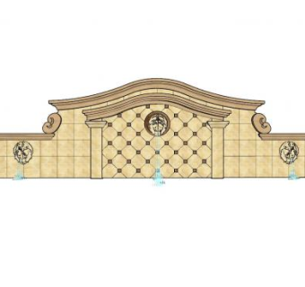 欧式喷水狮子头景墙SU模型下载_sketchup草图大师SKP模型