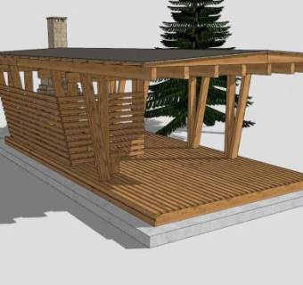 木质结构景观亭SU模型下载_sketchup草图大师SKP模型