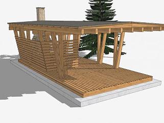 木质结构景观亭SU模型下载_sketchup草图大师SKP模型