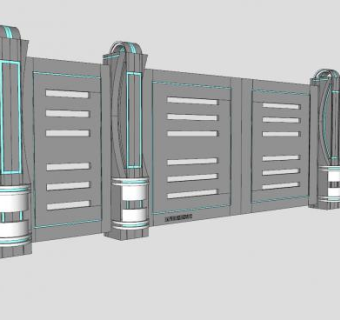 现代围墙大门闸门SU模型下载_sketchup草图大师SKP模型