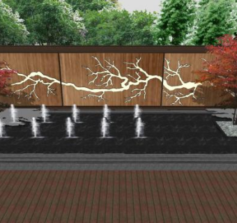 中式喷泉水景景观墙SU模型下载_sketchup草图大师SKP模型