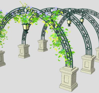 拱形铁艺花架SU模型下载_sketchup草图大师SKP模型