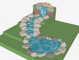 文化石人造流水石流水水景模型下载_sketchup草图大师SKP模型