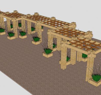 木质廊架连廊花架SU模型下载_sketchup草图大师SKP模型