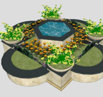 多层次花坛SU模型下载_sketchup草图大师SKP模型