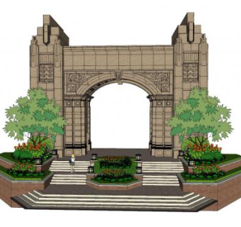 欧式阶梯大门SU模型下载_sketchup草图大师SKP模型