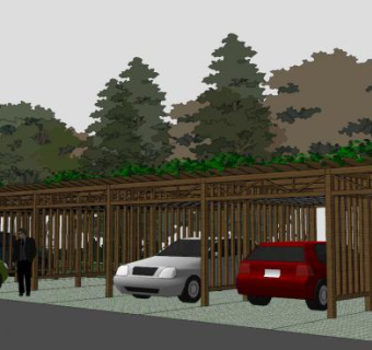 停车棚廊架SU模型下载_sketchup草图大师SKP模型