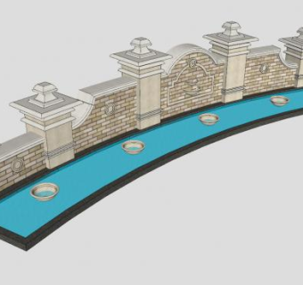 欧式观景水景墙SU模型下载_sketchup草图大师SKP模型