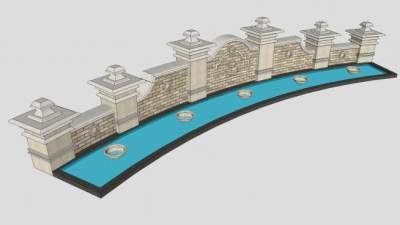 欧式观景水景墙SU模型下载_sketchup草图大师SKP模型