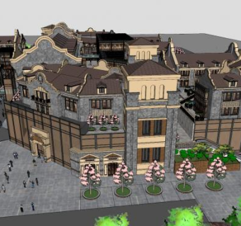 民国建筑商业街SU模型下载_sketchup草图大师SKP模型