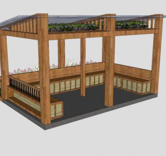休息亭子廊架SU模型下载_sketchup草图大师SKP模型