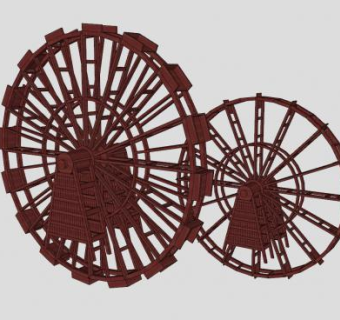 精美的木制水轮车SU模型下载_sketchup草图大师SKP模型