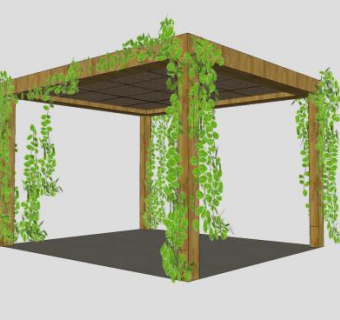 木质花架廊架SU模型下载_sketchup草图大师SKP模型