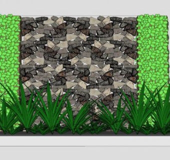 绿植石墙小景SU模型下载_sketchup草图大师SKP模型
