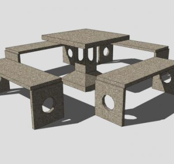 户外石桌石凳景观小品SU模型下载_sketchup草图大师SKP模型