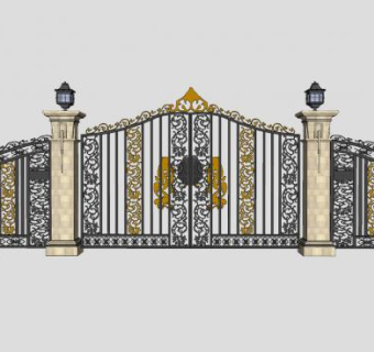 欧式豪华铁艺大门SU模型下载_sketchup草图大师SKP模型
