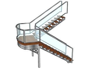 室内玻璃扶手楼梯sketchup模型下载_sketchup草图大师SKP模型