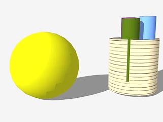 黄色体操球和米色桶SU模型下载_sketchup草图大师SKP模型