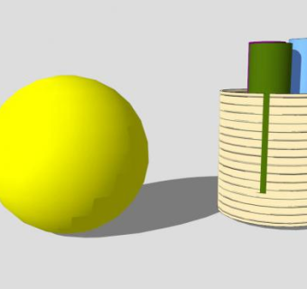 黄色体操球和米色桶SU模型下载_sketchup草图大师SKP模型