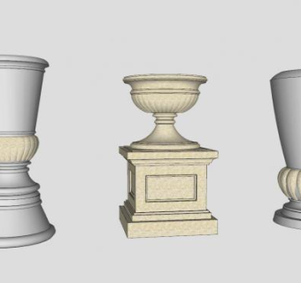 三个欧式花钵SU模型下载_sketchup草图大师SKP模型