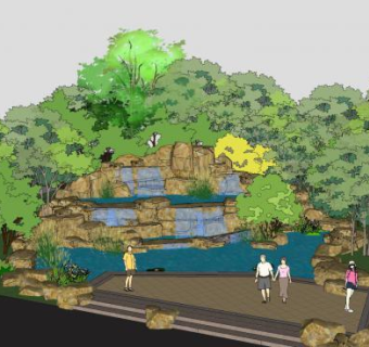 跌水假山SU模型下载_sketchup草图大师SKP模型